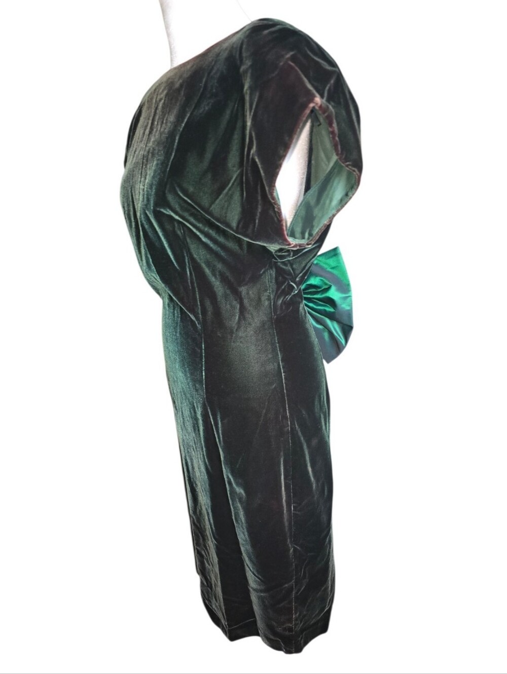 Vintage 80s Ann Taylor Green Velvet Plunging Back With Bow Size 8 USA Made - Picture 2 of 5